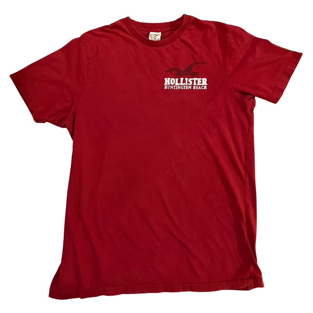 VTG Hollister T Shirt Sz XL Red‎ Single Stitch Logo Huntington Beach Surfer Y2k